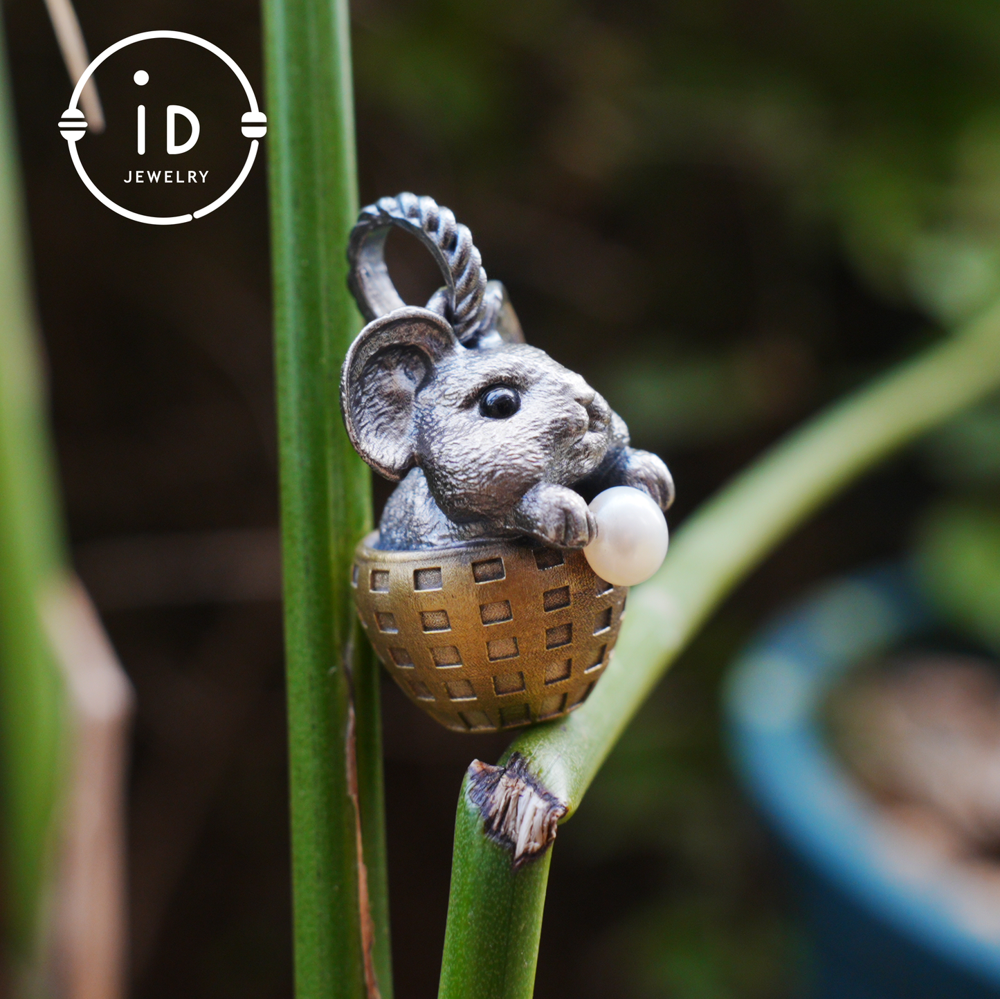 Mouse Pendant in 925 Sterling Silver with Freshwater Pearl, Oxidized Vintage Animal Necklace in Fairy Style, Handmade Jewelry Gift for Her