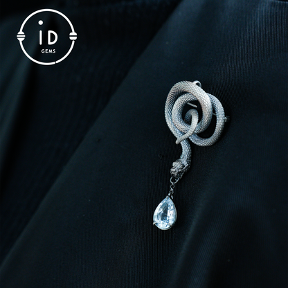 Handmade Snake Brooch with Aquamarine | Mystical Symbol | Vintage Fantasy Jewelry
