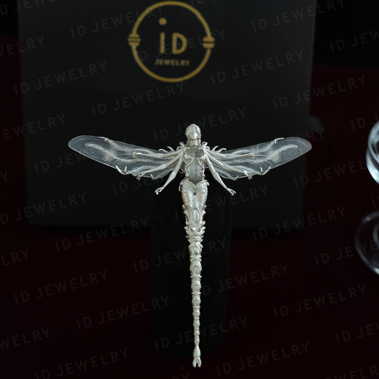 Mysterious dragonfly fairy| handmade fantasy art jewelry| elegant wing design| white crystal fairy brooch pendant two in one| mythical style gift