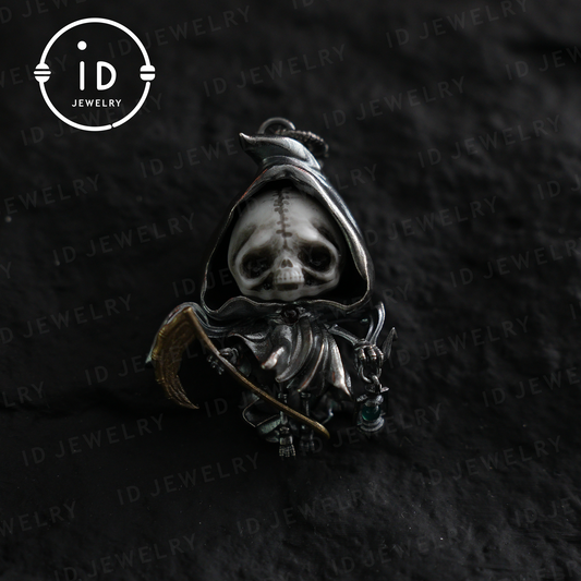Handmade Grim Reaper Pendant | Gothic Skeleton Amulet | Silver Charm | Fantasy Art Jewelry