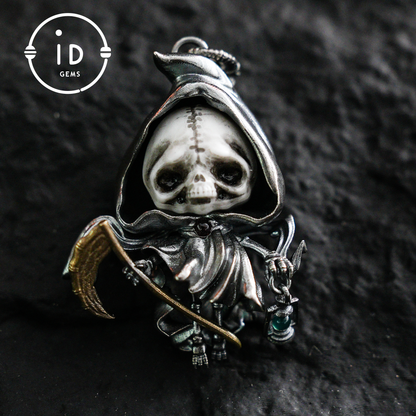 Handgefertigter Sensenmann-Anhänger | Gotisches Skelett-Amulett | Silberanhänger | Fantasy-Kunstschmuck 