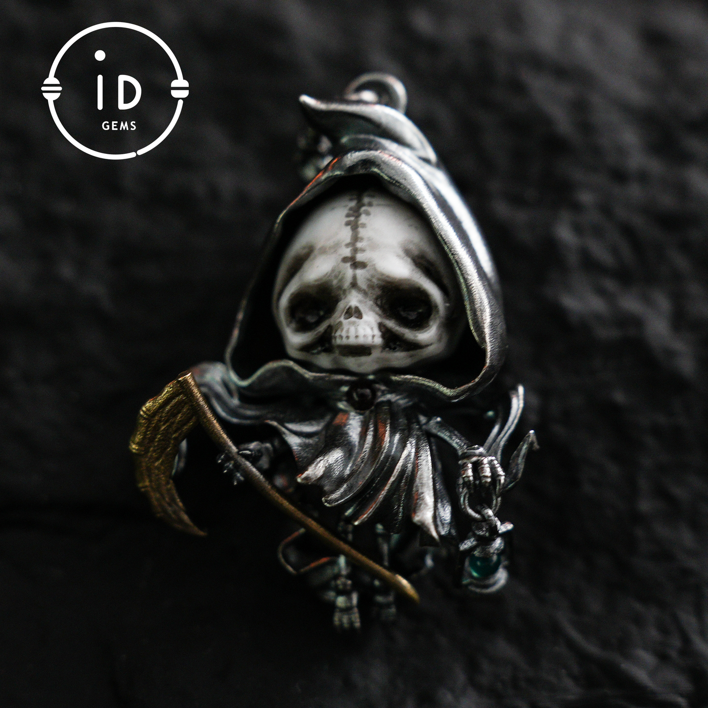 Handgefertigter Sensenmann-Anhänger | Gotisches Skelett-Amulett | Silberanhänger | Fantasy-Kunstschmuck 