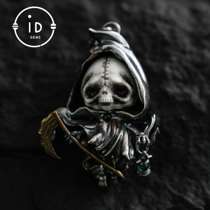 Handgefertigter Sensenmann-Anhänger | Gotisches Skelett-Amulett | Silberanhänger | Fantasy-Kunstschmuck 