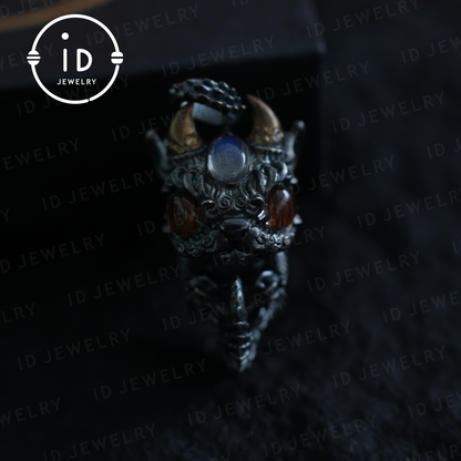 Handmade Dragon Pendant | Gothic Silver Amulet | Mystic Eyes and Wings | Fantasy Jewelry