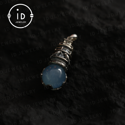 Handmade Lighthouse Pendant | Gothic Amulet with Aquamarine | Mystic Ravens | Magical Protection Jewelry | Vintage Fantasy Style