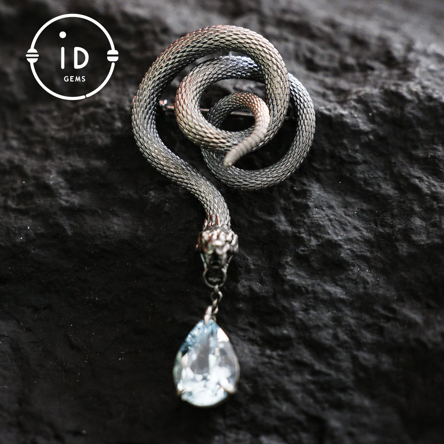 Handmade Snake Brooch with Aquamarine | Mystical Symbol | Vintage Fantasy Jewelry