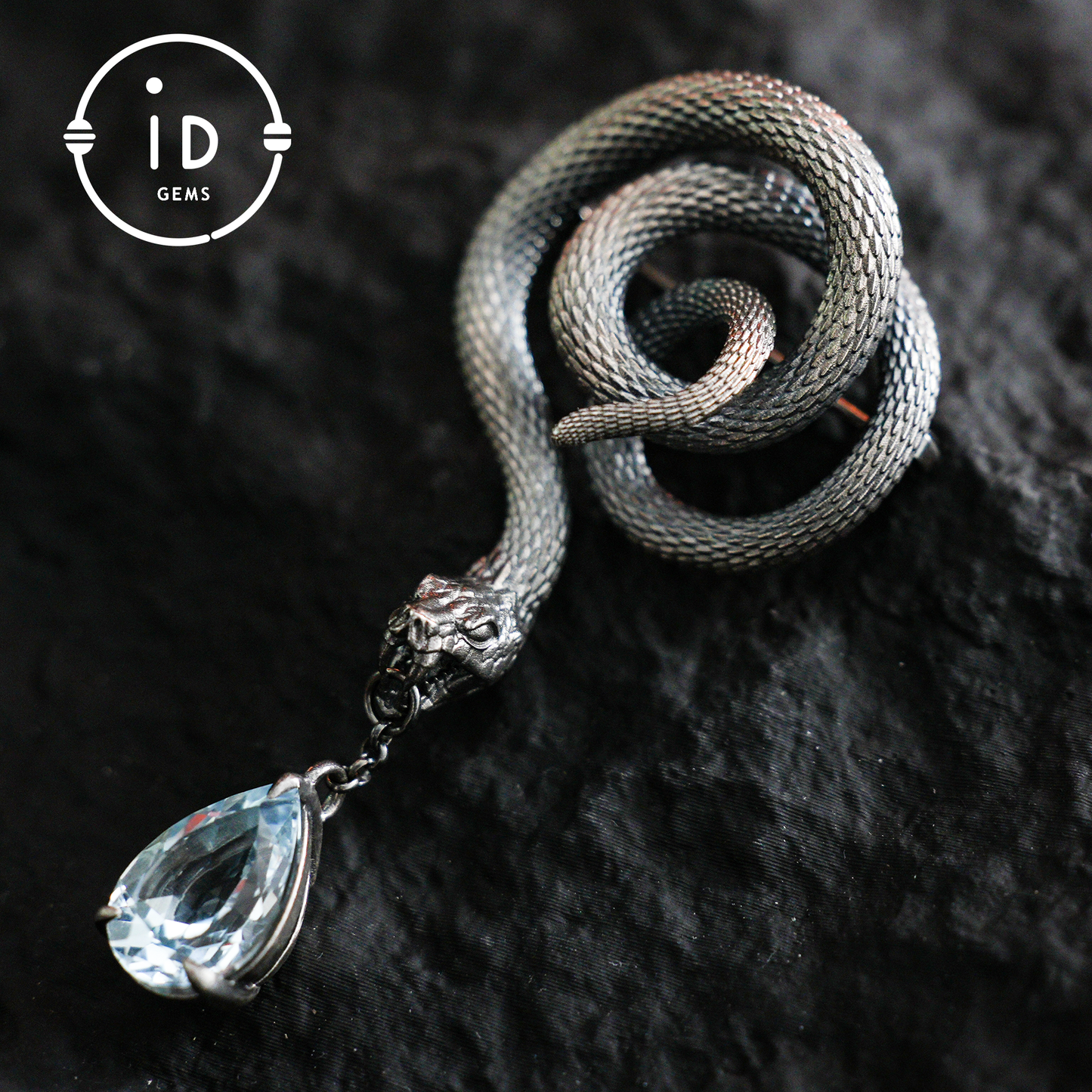 Handmade Snake Brooch with Aquamarine | Mystical Symbol | Vintage Fantasy Jewelry