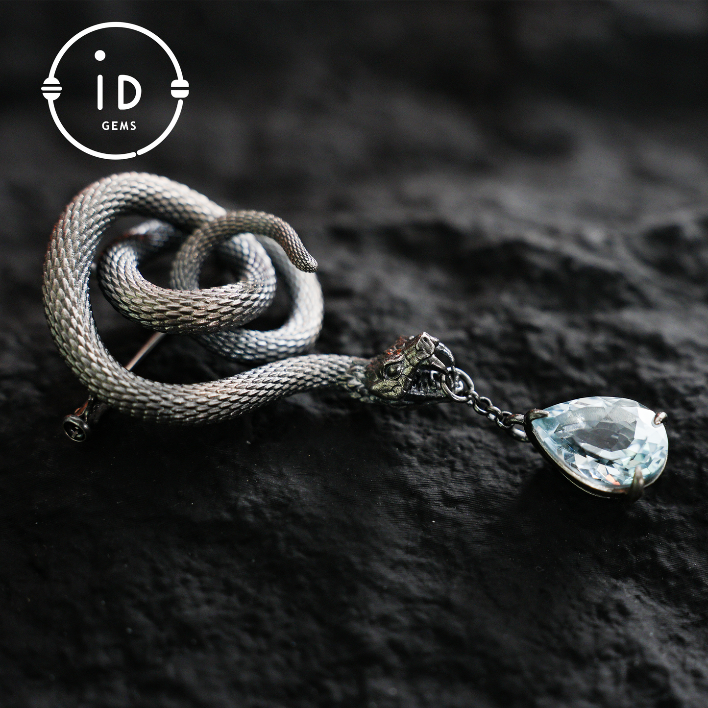 Handmade Snake Brooch with Aquamarine | Mystical Symbol | Vintage Fantasy Jewelry
