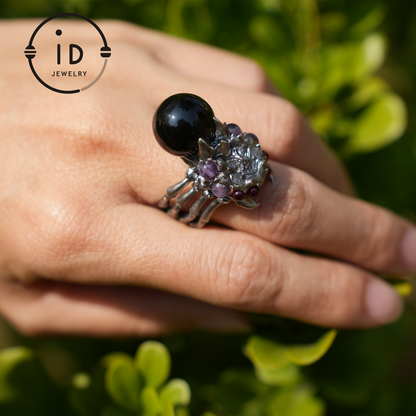 Handgemachter Gothic Spinnen offener Ring, Achat magischer Silberring, geheimnisvoller Persönlichkeitsschmuck, einzigartiger Retro-Stil, Unisex-Geschenk 