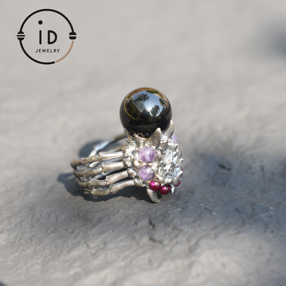 Handgemachter Gothic Spinnen offener Ring, Achat magischer Silberring, geheimnisvoller Persönlichkeitsschmuck, einzigartiger Retro-Stil, Unisex-Geschenk 