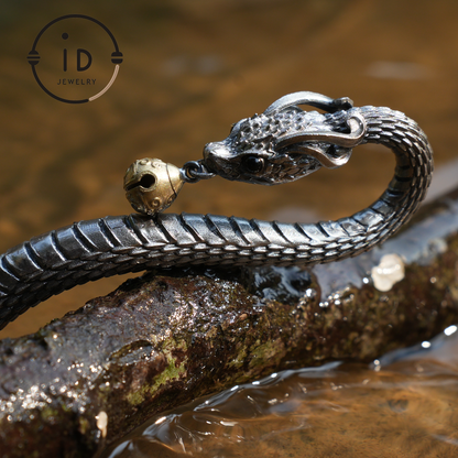 Eternal Coil Drachenschlangenbrosche – 925 Sterling Silber | Handgefertigtes Schlangendesign | Einzigartiger Fantasy-Schmuck