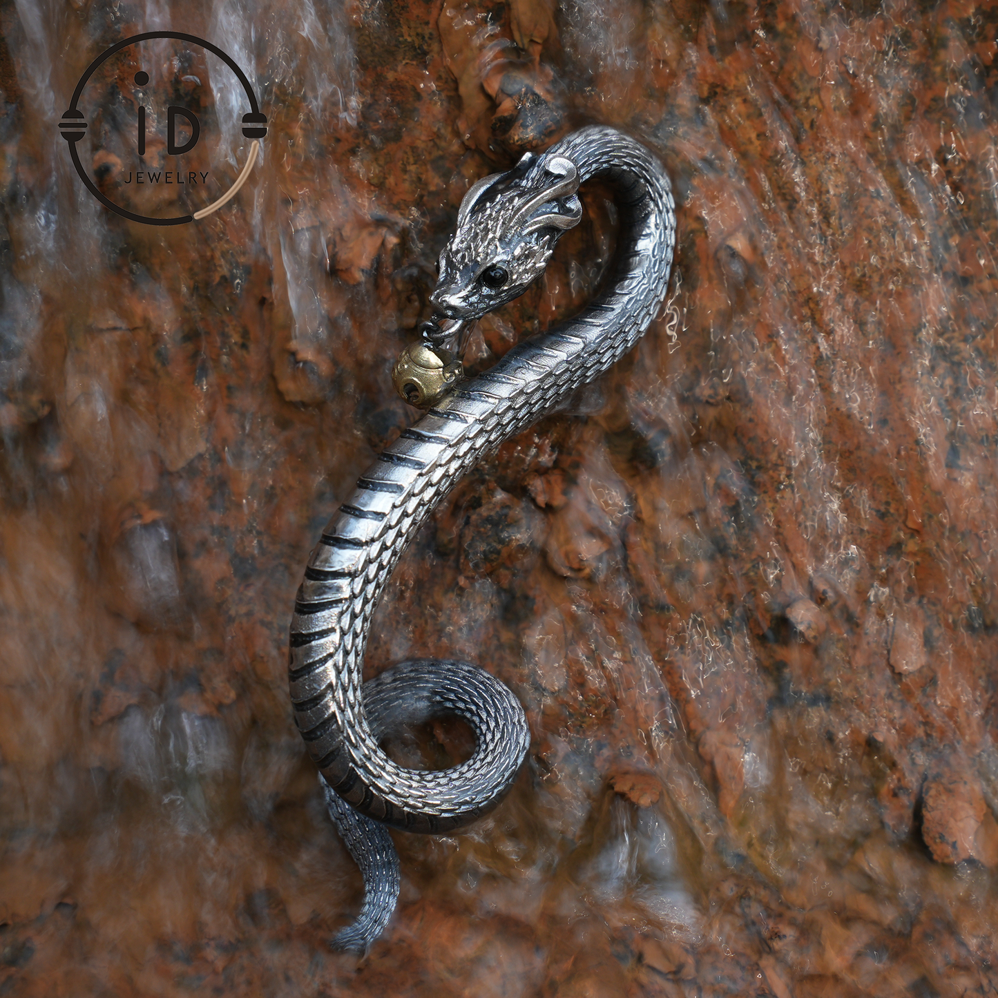 Eternal Coil Drachenschlangenbrosche – 925 Sterling Silber | Handgefertigtes Schlangendesign | Einzigartiger Fantasy-Schmuck
