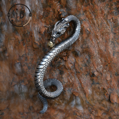 Eternal Coil Drachenschlangenbrosche – 925 Sterling Silber | Handgefertigtes Schlangendesign | Einzigartiger Fantasy-Schmuck