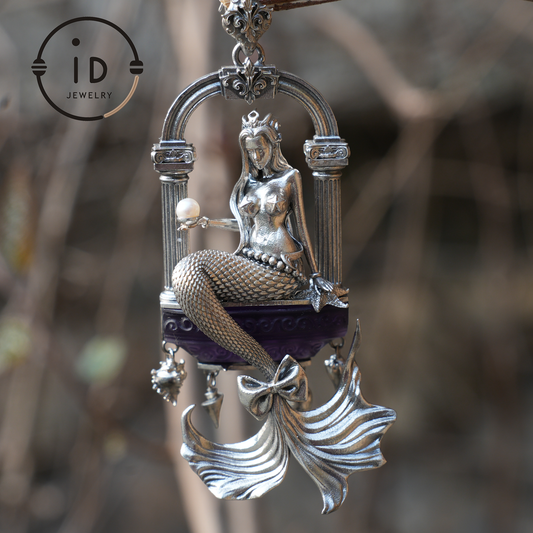 Unterwassergöttin Anhänger - 925 Sterling Silber, Amethyst, Meerjungfrau inspiriert, handgefertigter Fantasy Schmuck