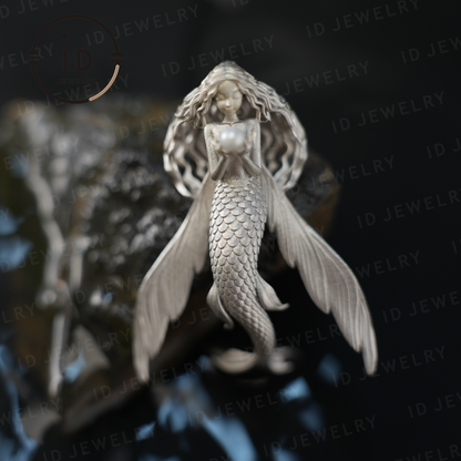Perlenanhänger „Fliegendes Fischmädchen“ | Fantasy-Ozeanamulett als Geschenk | Symbol für Freiheit und Anmut | Handgefertigter Silberschmuck 