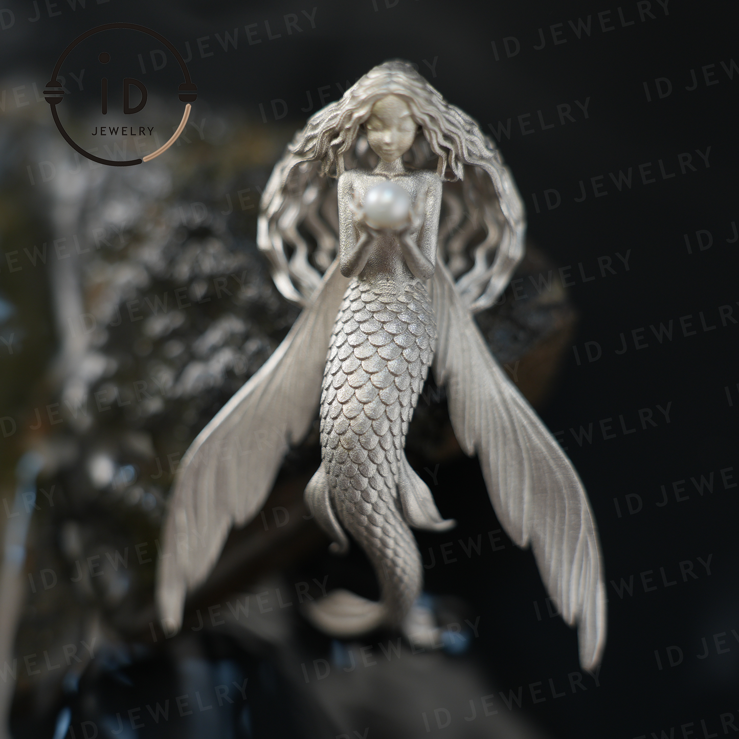 Perlenanhänger „Fliegendes Fischmädchen“ | Fantasy-Ozeanamulett als Geschenk | Symbol für Freiheit und Anmut | Handgefertigter Silberschmuck 