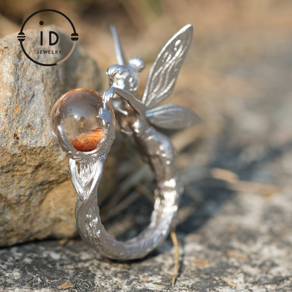 925 Silber Waldelfenring mit natürlichem Phantomquarz – Handgefertigter Fantasy-Ring für Naturliebhaber