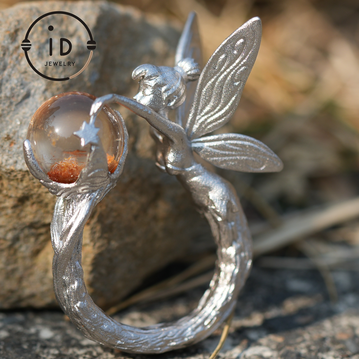 925 Silber Waldelfenring mit natürlichem Phantomquarz – Handgefertigter Fantasy-Ring für Naturliebhaber