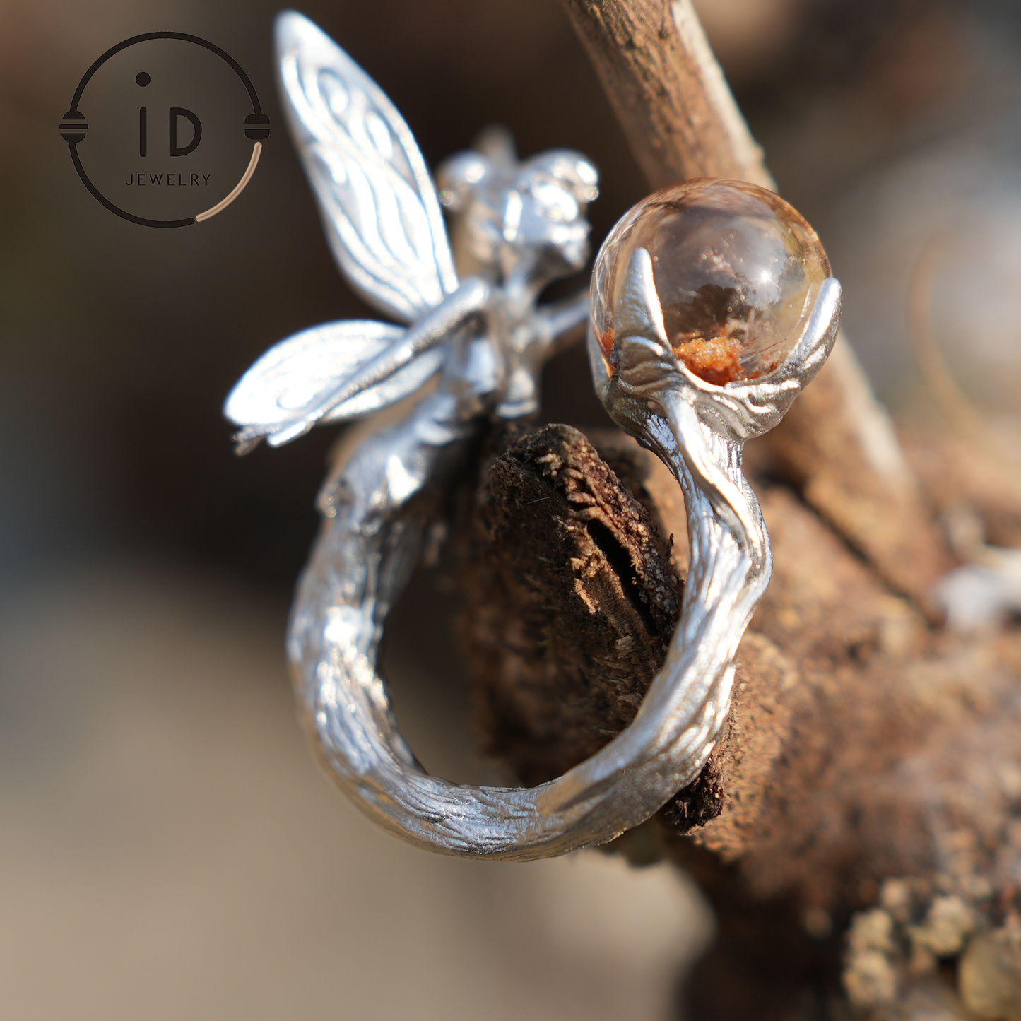 925 Silber Waldelfenring mit natürlichem Phantomquarz – Handgefertigter Fantasy-Ring für Naturliebhaber