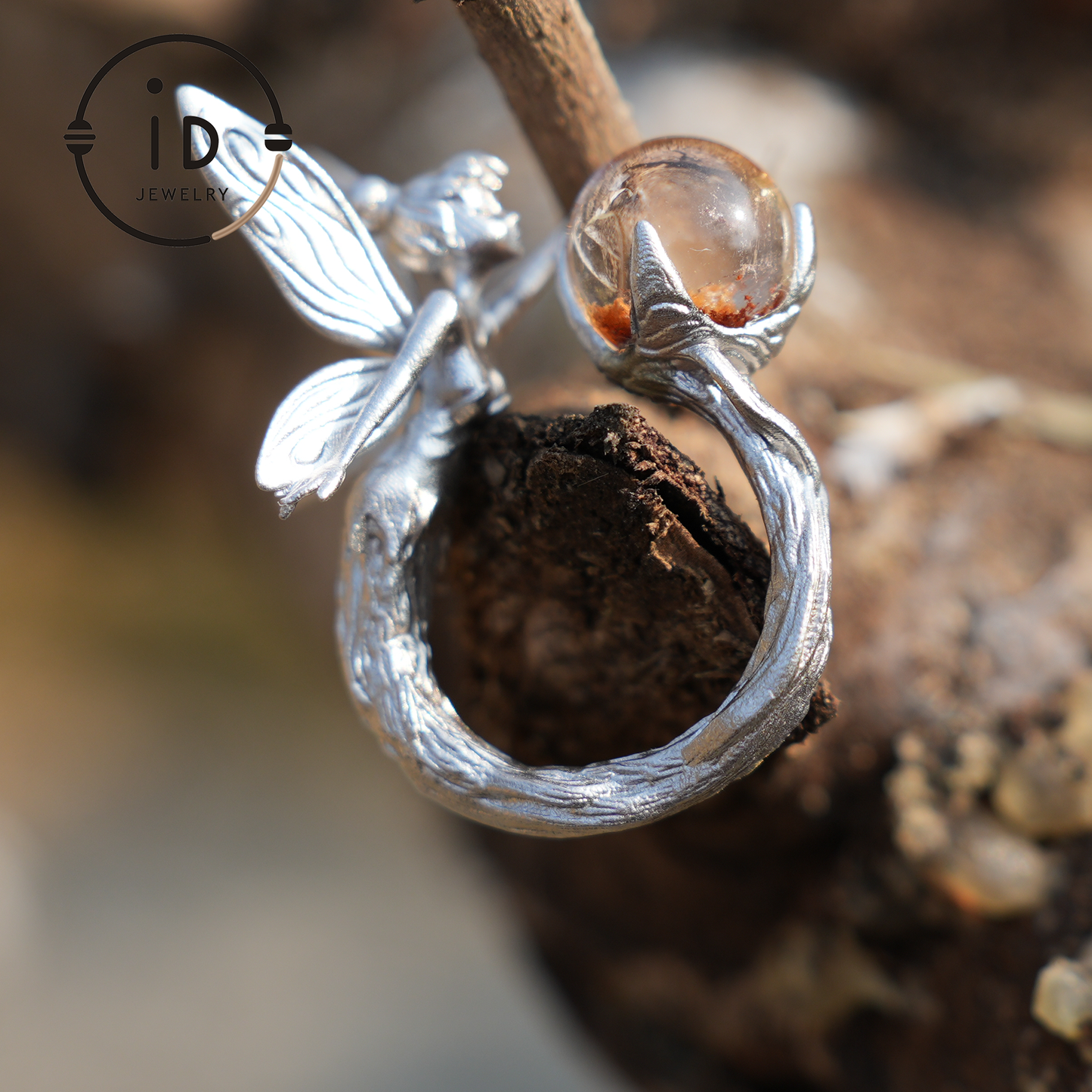 925 Silber Waldelfenring mit natürlichem Phantomquarz – Handgefertigter Fantasy-Ring für Naturliebhaber