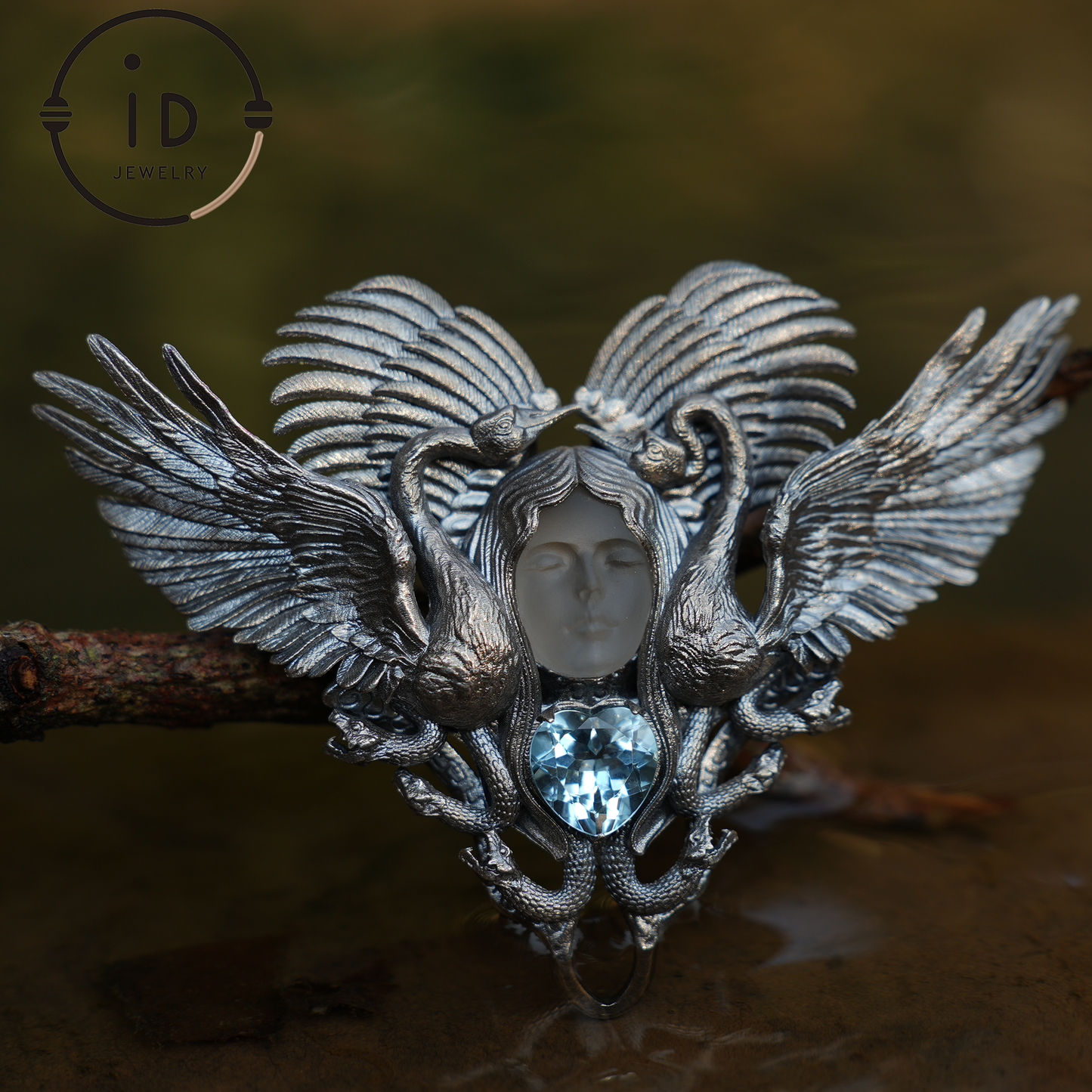 Forest Goddess Pendant – S925 Silver Handmade Pendant with White Crystal and Sky Blue Topaz | Exquisite Design Limited Collection