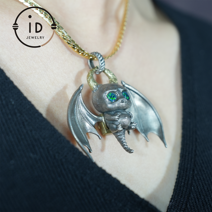 925 Silver Bat Pendant with Opal - Handcrafted Gothic Jewelry, Fantasy Pendant, Unique Gothic Necklace for Halloween & Gothic Lovers