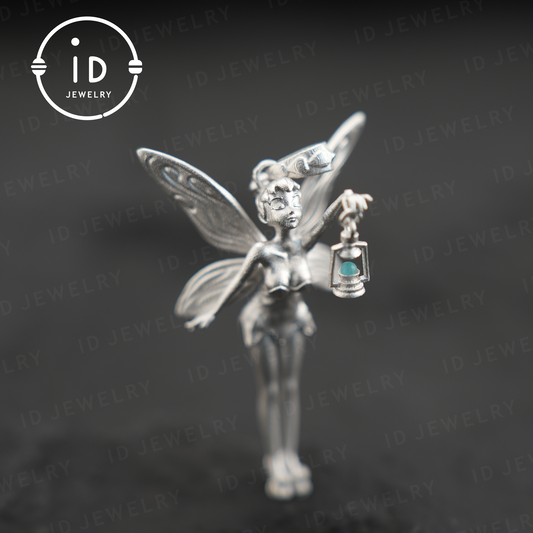 Mystical Fairy Pendant| Handmade Silver Jewelry| Magic Elf with Lantern| Fantasy Fairy Necklace| Elegant Crystal Pendant