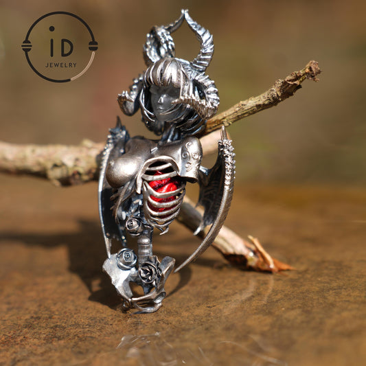 Dark Enchantress Pendant – S925 Silver Handmade Pendant with Enamel Heart | Gothic Design Limited Collection