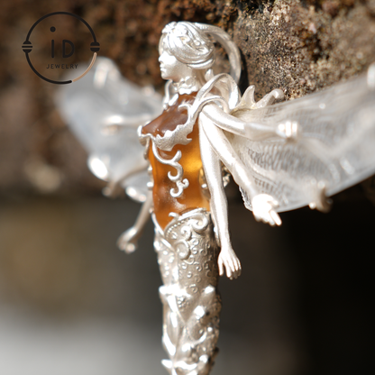Mystic Dragonfly Jewelry | 925 Silver & Citrine | Brooch & Pendant in One