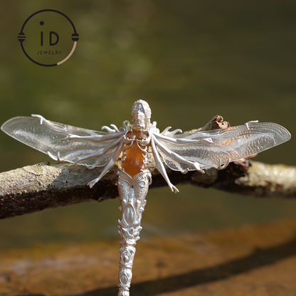Mystic Dragonfly Jewelry | 925 Silver & Citrine | Brooch & Pendant in One