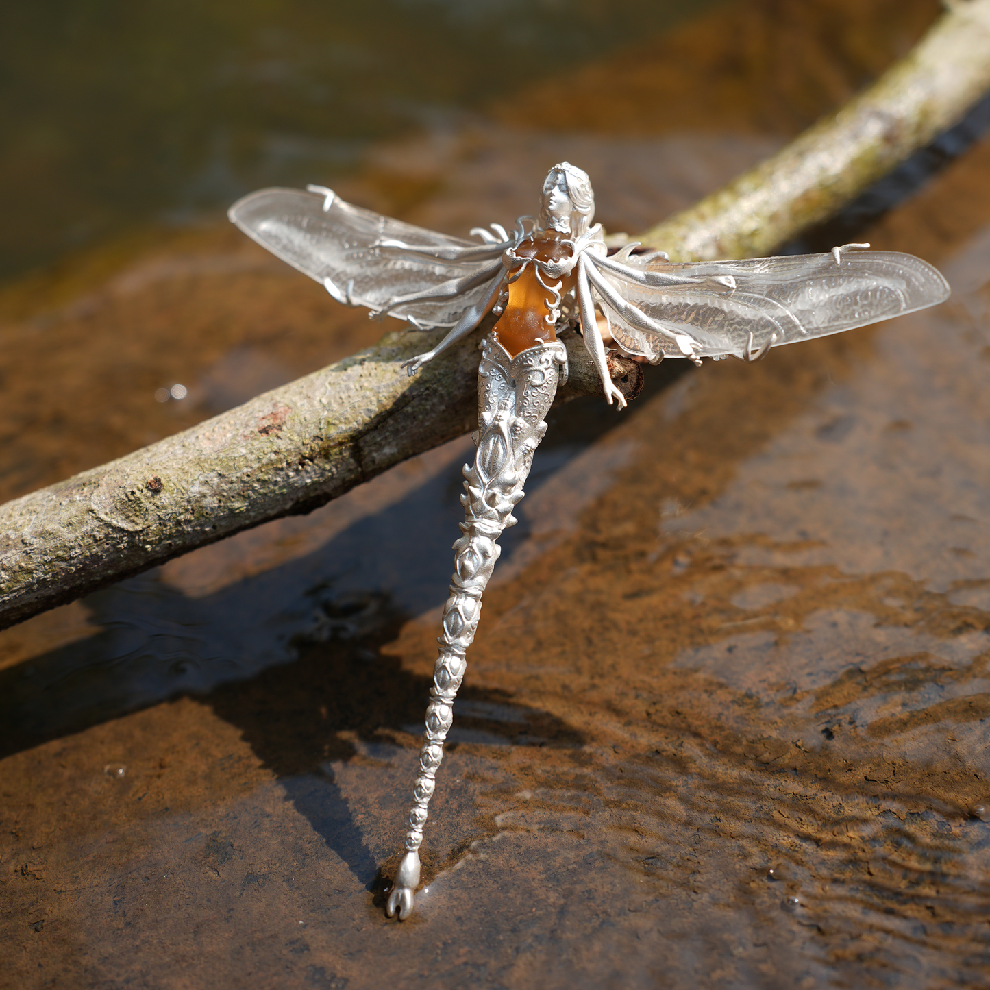 Mystic Dragonfly Jewelry | 925 Silver & Citrine | Brooch & Pendant in One