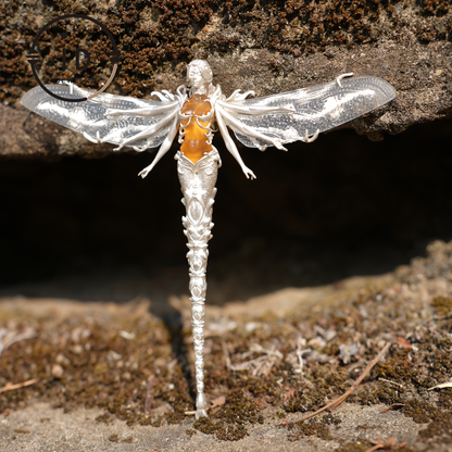 Mystic Dragonfly Jewelry | 925 Silver & Citrine | Brooch & Pendant in One