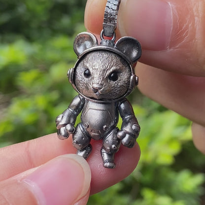 Silver Pendant with Black Onyx, Movable Animal Figure Necklace, Gothic Jewelry for Men and Women, Birthday Gift Unisex