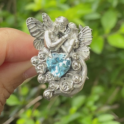 Adjustable Ring with Swiss Blue Topaz in 925 Silver, Oxidized Statement Ring in Gothic Fantasy Style, Handmade Jewelry Gift for Her