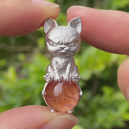 Silver Dog Pendant with Red Hematoid Quartz, 925 Sterling Silver Necklace, Fairytale Animal Jewelry, Gift for Her Birthday