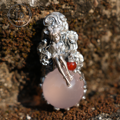 925 Sterling Silver Mermaid Pendant with Rose Quartz – Handcrafted Fantasy Jewelry for Women