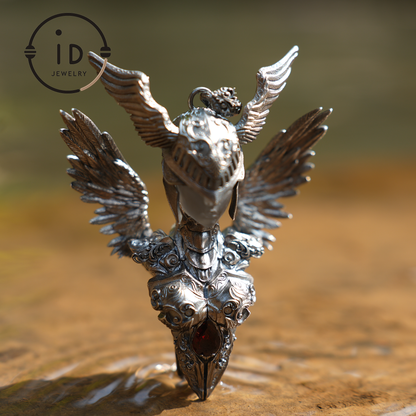 Valkyrie Pendant | 925 Sterling Silver & Garnet | Norse Mythology Amulet | Handmade Viking Necklace