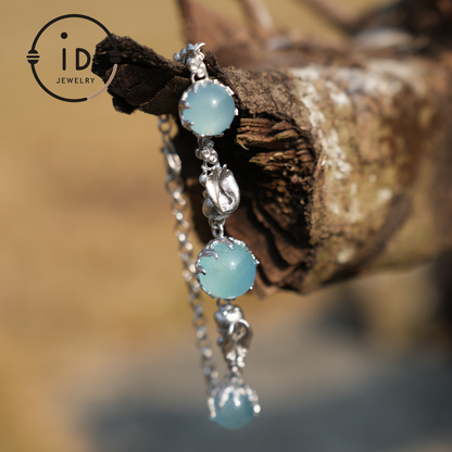 Kaninchen-Armband aus 925er Sterlingsilber mit Aquamarin – handgefertigter, eleganter Schmuck, perfektes Geschenk für besondere Anlässe
