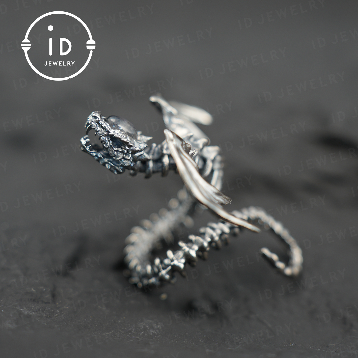 Drachenring mit Phantomquarz | Handgefertigter Gothic-Schmuck | Mystischer Knochenring | Fantasy-Drachenring | Magischer Silberring 